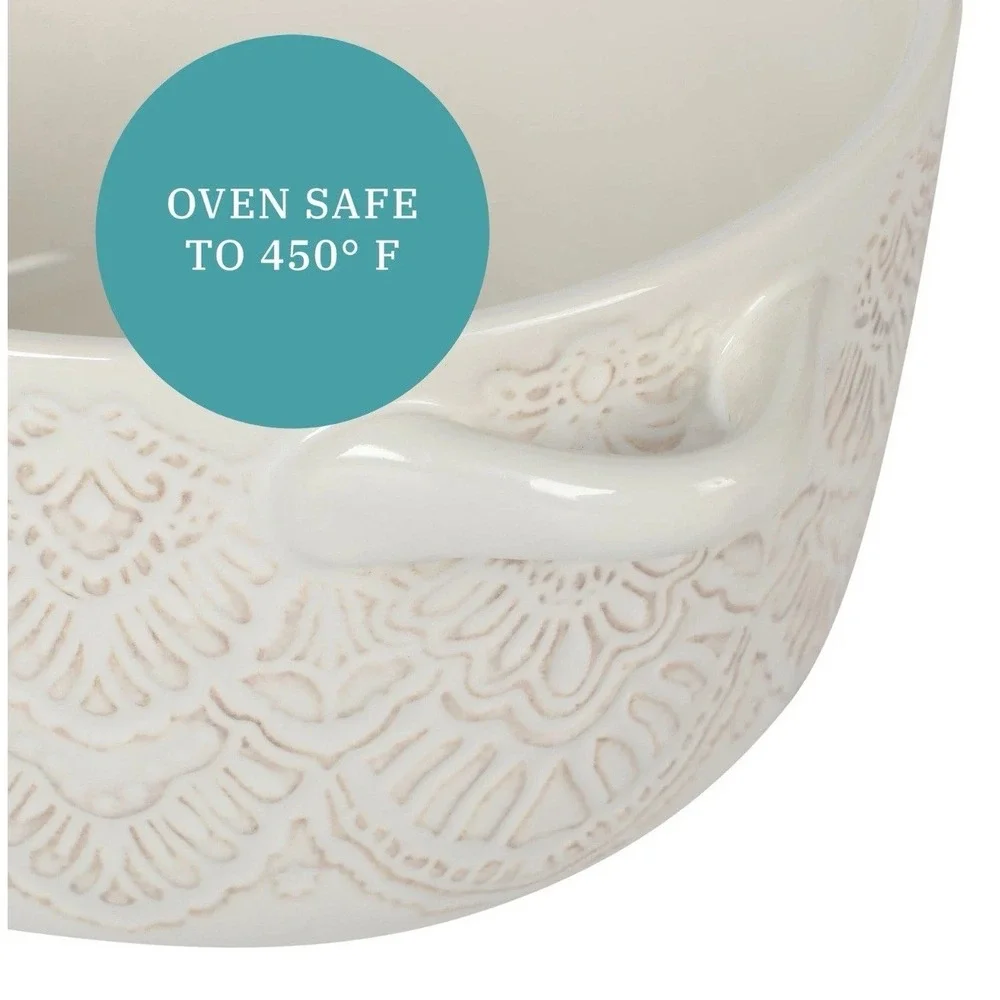 The Pioneer Woman Lace Round Ceramic Casserole Baking Dish‎ w Lid 1 QT